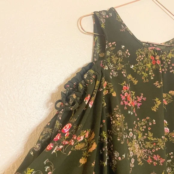 LC Lauren Conrad Floral Cold Shoulder Blouse - Olive and Pink - Picture 2 of 6